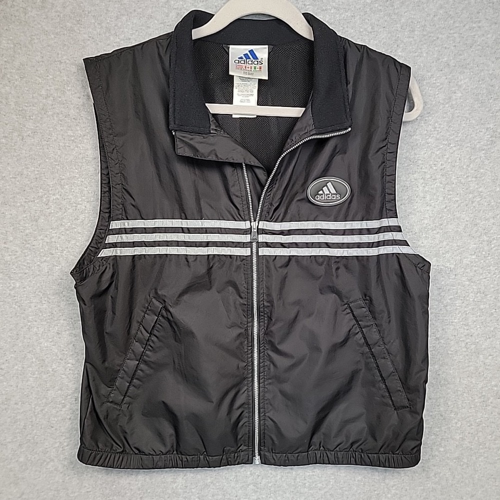 ADIDAS Vest Gilet Womens Sz M Warmer Y2k Black Reflective Vintage‎ Golf Running